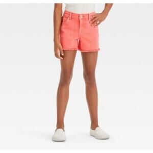 Cat & Jack Girls' Coral Frayed Hem Denim Shorts Size 8